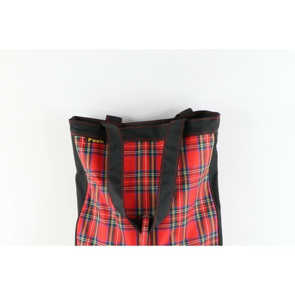 Vintage 90s Disney Winnie the Pooh Spell Out Plaid Handled Tote Bag Sack Red main image 4